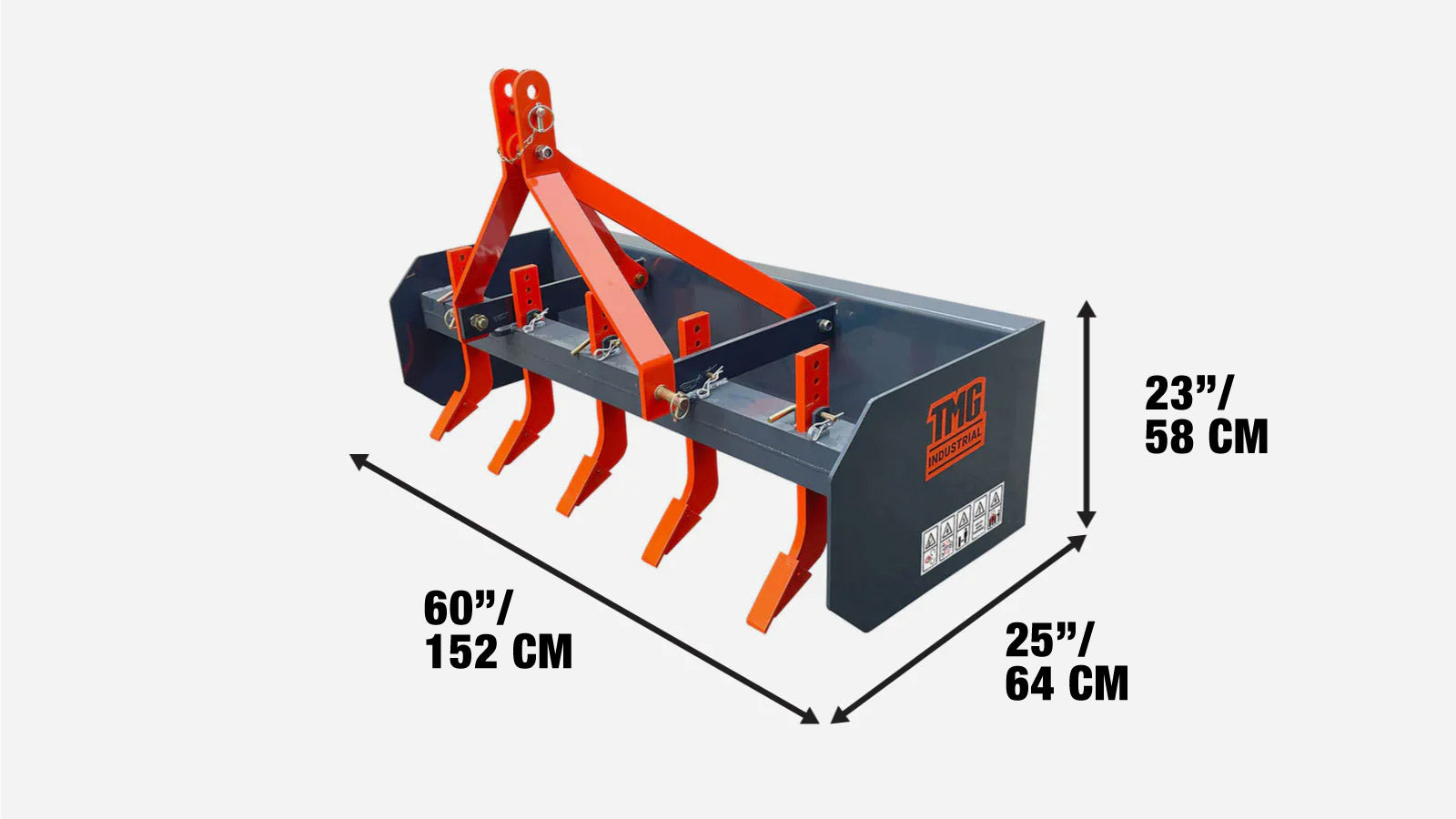 1500 mm (60″) Heavy-Duty Box Scraper Blade with Ripper Shanks, 18 - 35 HP Tractors, TMG-TLS60-specifications-image
