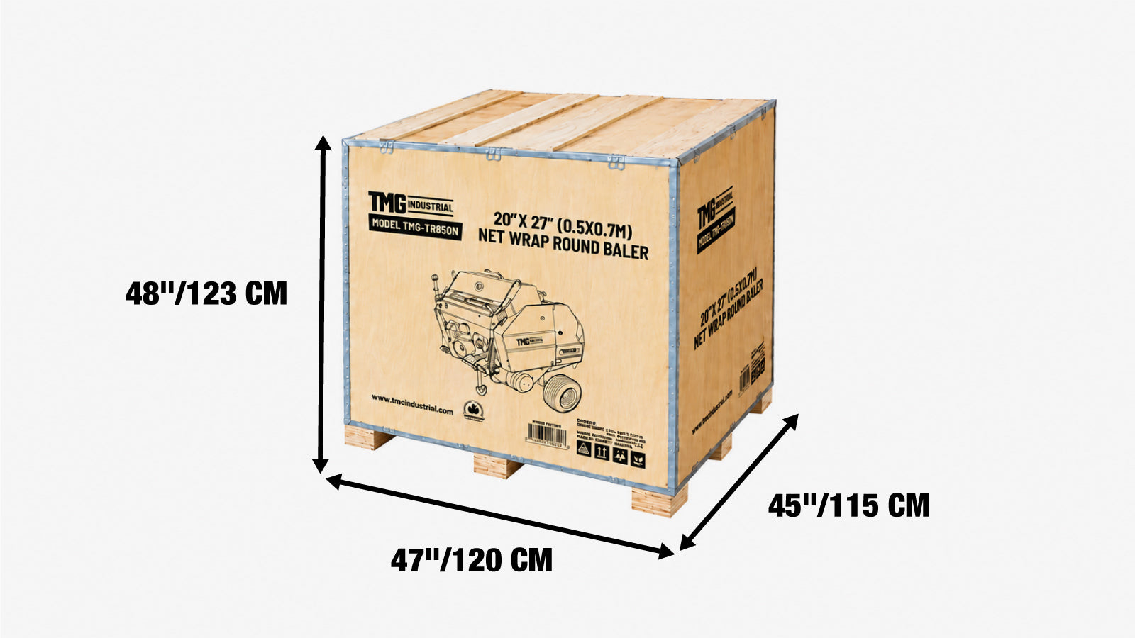 500 x 700 mm Round Hay Baler, Net Wrap, 3-Point Hitch, Category 1, PTO Shaft Included, 15-50 HP Tractor, TMG-TRB50N-shipping-info-image