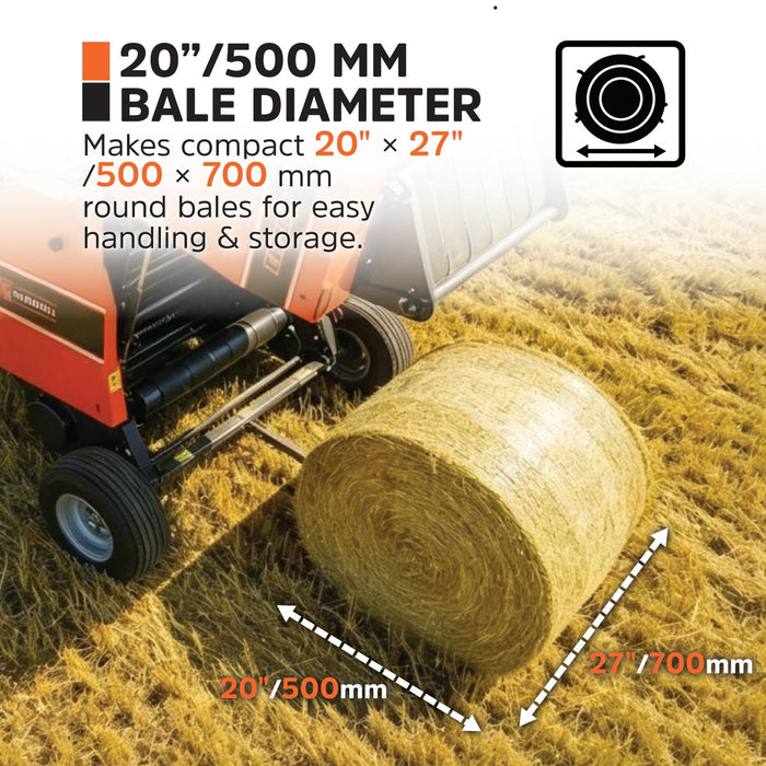 20" x 27" Round Hay Baler, Net Wrap, 3-Point Hitch, Category 1, PTO Shaft Included, 15-50 HP Tractor, TMG-TRB50N TMG Industrial CA