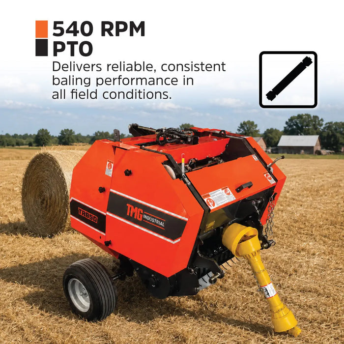 20" x 27" Round Hay Baler, Twine Bind, 3-Point Hitch, Category 1, PTO Shaft Included, 15 - 50 HP Tractor, TMG-TRB50 TMG Industrial CA