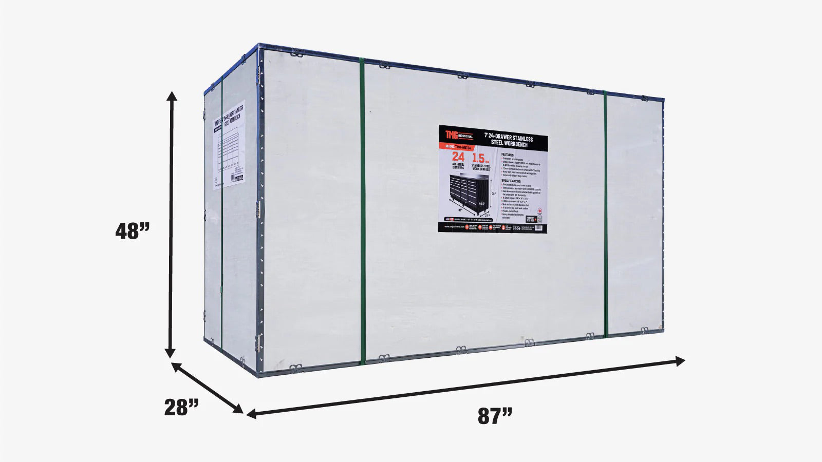 TMG Heavy Series™ 7-Ft 24-Drawer Workbench with Stainless Steel Top, Ball Bearing Double Slides & Casters, TMG-WB724-shipping-info-image