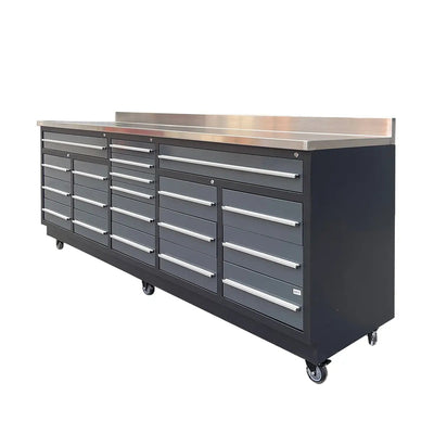 TMG Industrial Pro Series 9-FT 20 Drawer Stainless Steel Table Top Workbench, Double Slide Lockable Drawers, All-in-one Welded Frame, TMG-WB920(Previously TMG-WB20DS)