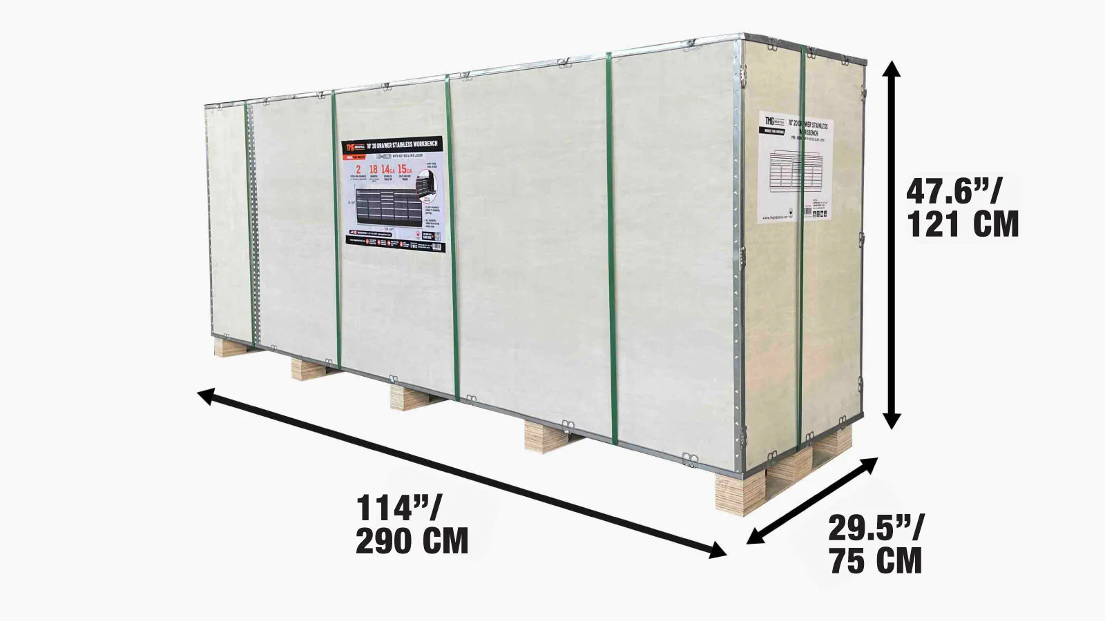 2.8m Workbench with Stainless Steel Benchtop and 20 Drawers, TMG-WB920-shipping-info-image