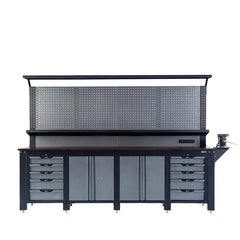 2.8m Workbench with Solid Wood Benchtop, Pegboards and Bench Vice, TMG-WBC10  