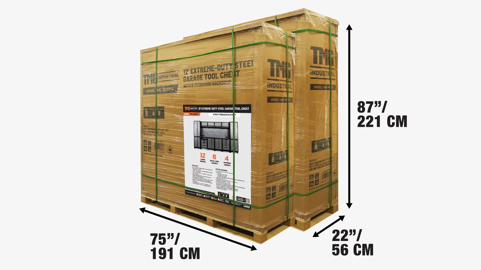 3.8m Steel Garage Cabinet with Workbench, Pegboard and LED Lighting, TMG-WBM12-shipping-info-image