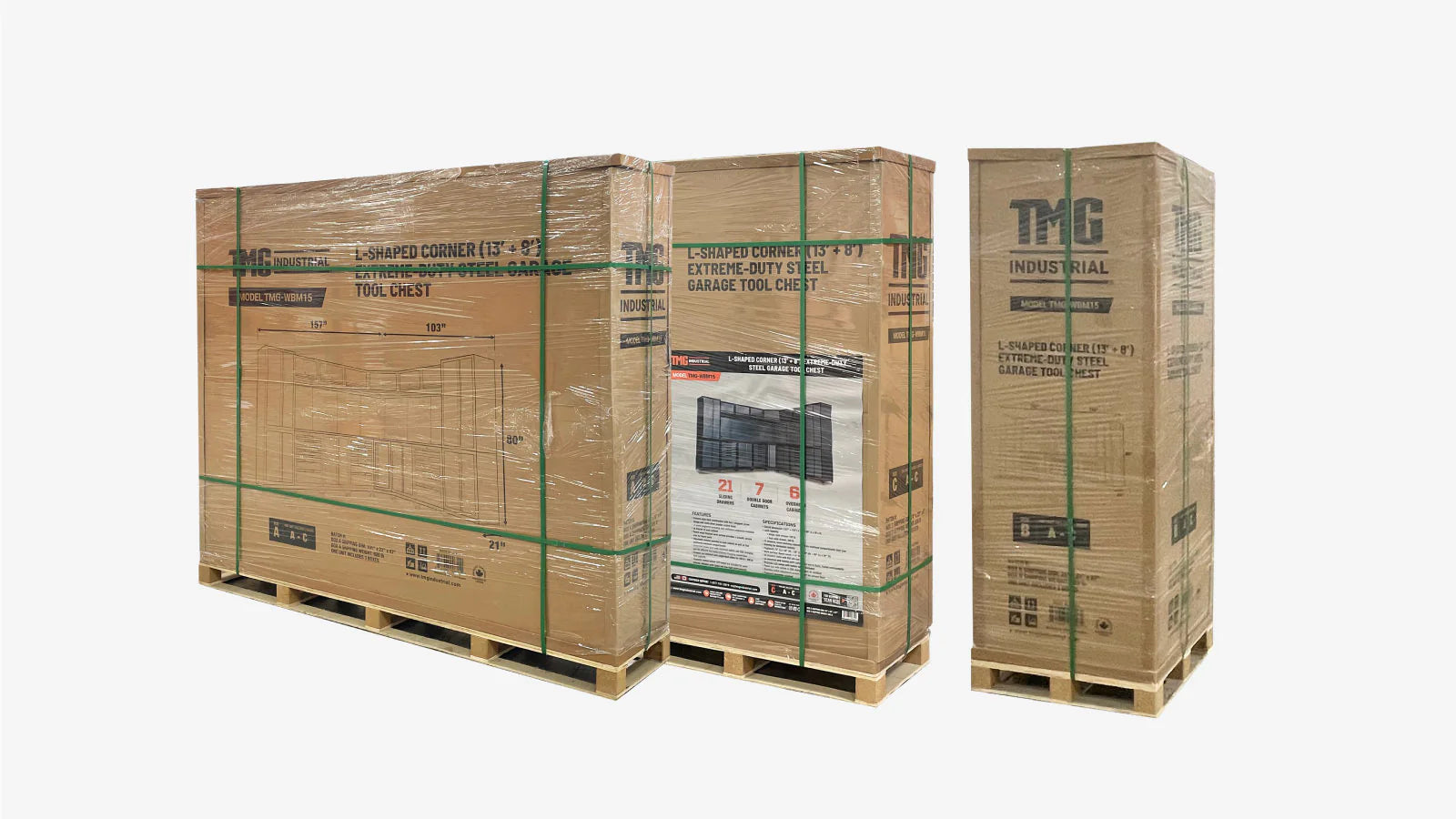3.5m+2.6m L-Shaped Steel Garage Cabinet with Workbench, Pegboard and LED Lighting, TMG-WBM15-shipping-info-image
