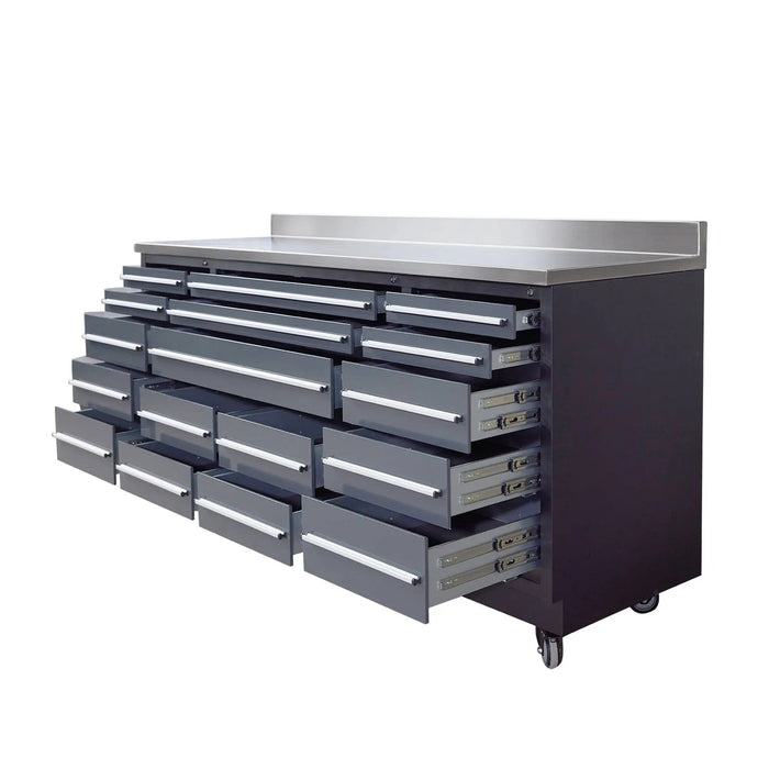 Pro Series 7-Ft 17-Drawer Workbench with Stainless Steel Top, Ball Bearing Double Slides & Casters, TMG-WB717