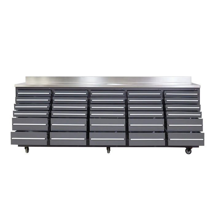 Pro Series 9-Ft 30-Drawer Workbench with Stainless Steel Top, Ball Bearing Double Slides & Casters, TMG-WB930