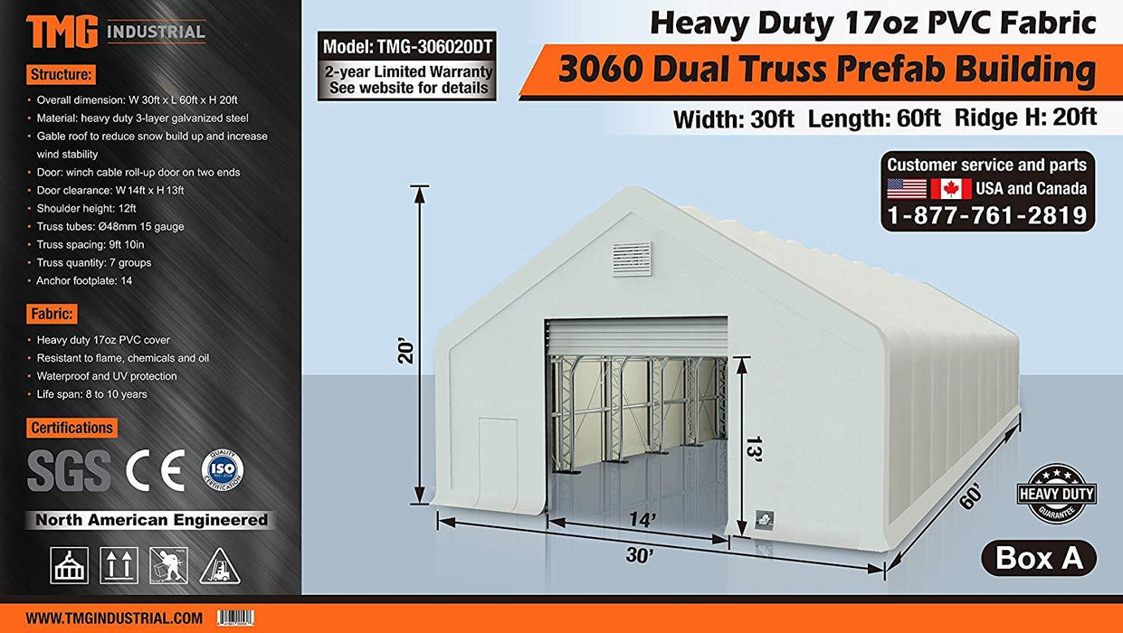 30' x 60' Dual Truss Prefab Shelter with Heavy Duty 17oz PVC Fabric