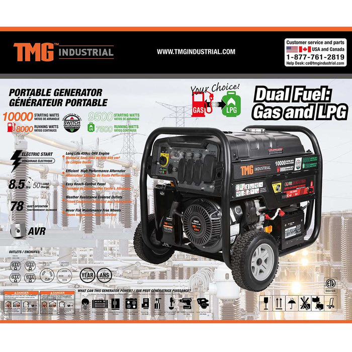 10000-Watt Dual Fuel Generator (Gas Or LPG) With Electric Start