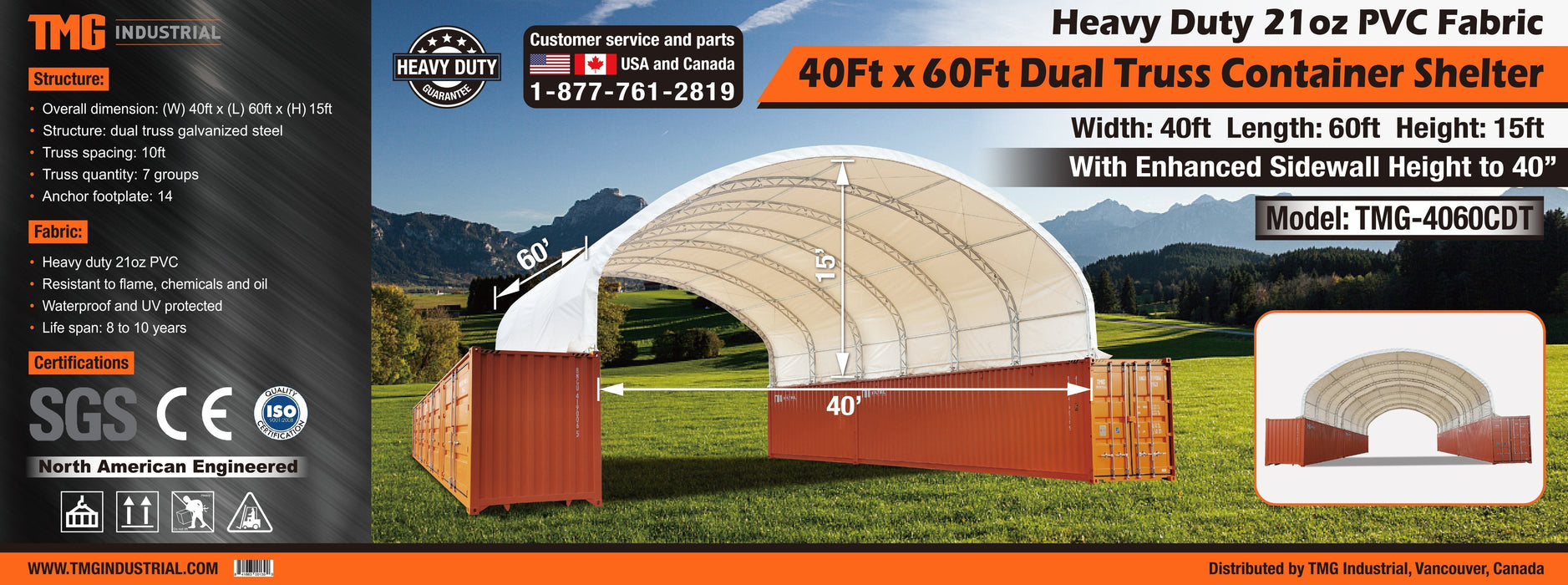40' x 60' Dual Truss Container Shelter with Heavy-Duty 21oz PVC Fabric | Fire Retardant | Water Resistant | UV Protected