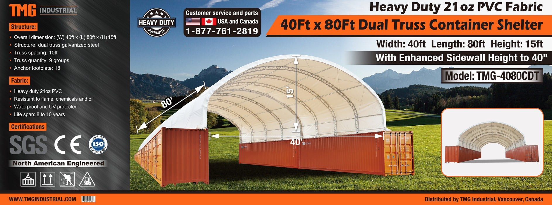 40' x 80' Dual Truss Container Shelter with Heavy-Duty 21oz PVC Fabric | Fire Retardant | Water Resistant | UV Protected