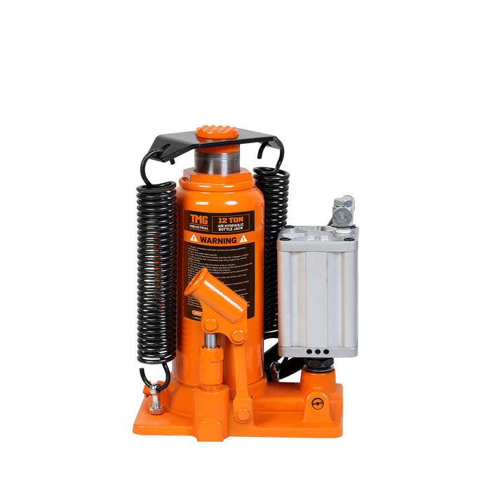 TMG Industrial 12 Ton Air Hydraulic Bottle Jack, Manual & Pneumatic Control, Double Springs, 20” Lift Height, TMG-AJA12