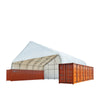 TMG-DT5040CF Pro Series 50' x 40' Dual Truss Container Shelter, Enclosed end-wall and front drop with Heavy Duty 32oz PVC Fabric