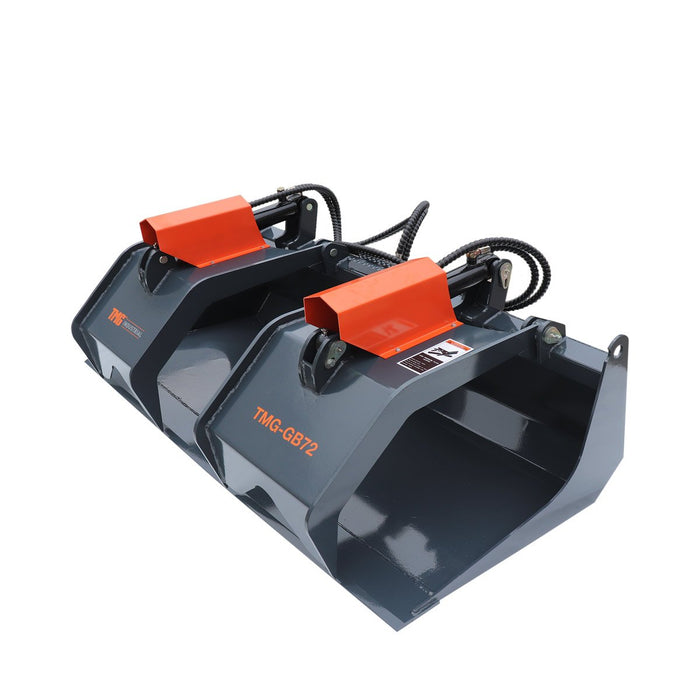 TMG-GB72 72" Skid Steer Grapple Bucket, Dual Cylinder Grapple Arms