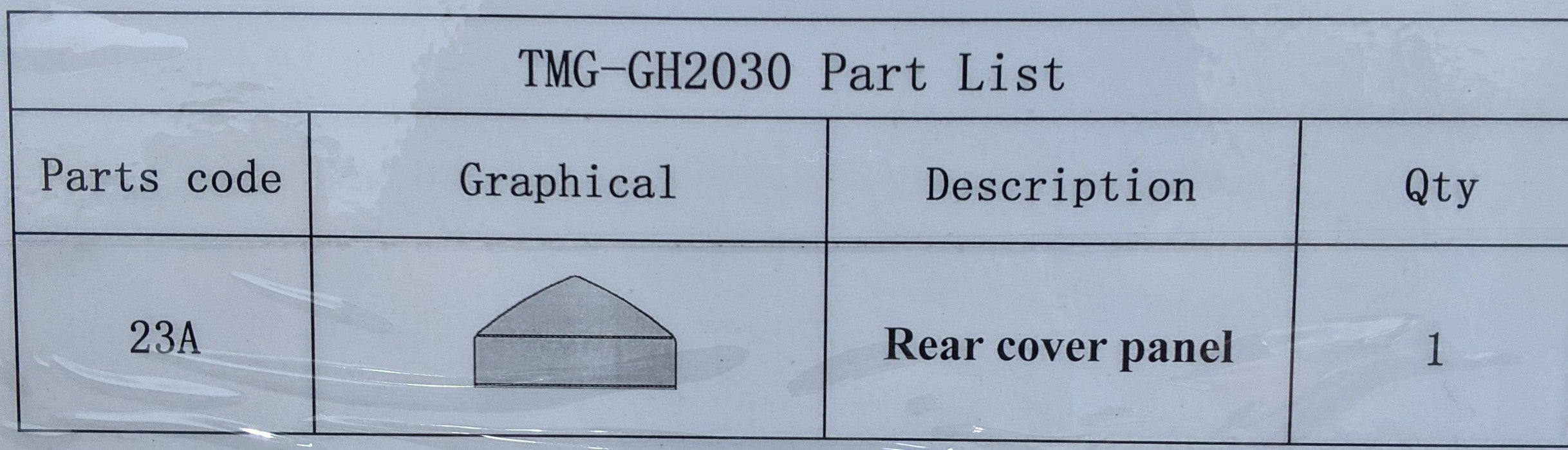 TMG-GH2020-23A Rear panel cover