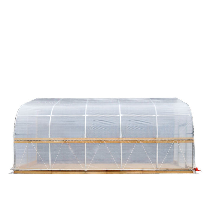 TMG Industrial 10’ x 20’ Lean-To Greenhouse Grow Tent w/6 Mil Clear EVA Plastic Film, Cold Frame, Hand Crank Roll-Up Side, 6-½’ Sidewall, TMG-GHL1020