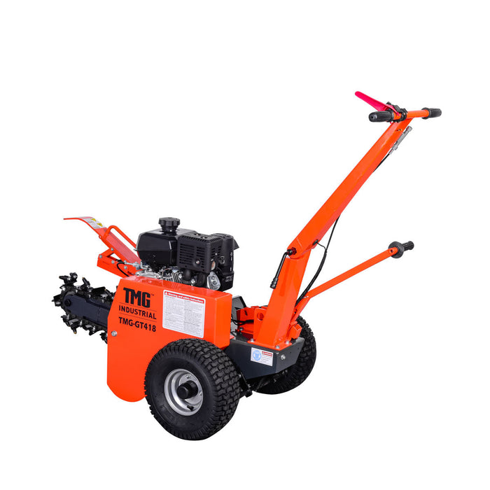 TMG Industrial 18” Self-Propelled Kohler Powered Trenching Machine, 4” Trench Width, 18” Trench Depth, 7 HP Gasoline Engine, Auto-Feed Auger, TMG-GT418