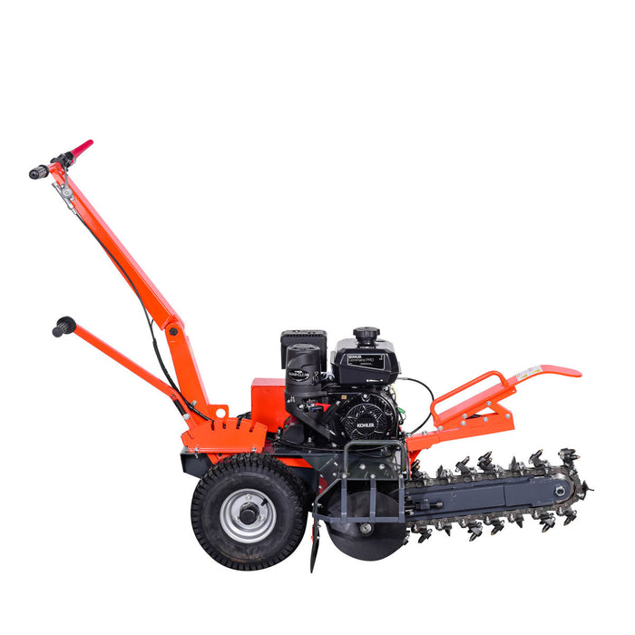 TMG Industrial 18” Self-Propelled Kohler Powered Trenching Machine, 4” Trench Width, 18” Trench Depth, 7 HP Gasoline Engine, Auto-Feed Auger, TMG-GT418