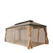 TMG Industrial 10’ x 20’ Hardtop, Double Tier Steel Roof Patio Gazebo, Mosquito Nets & Curtains Included, TMG-LGZ21