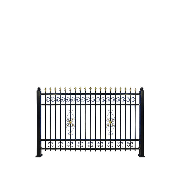 TMG Industrial 265-ft Bi-Parting Ornamental Wrought Iron Gate & Fence Panels Combo Pack, All Steel, Powder Coated, TMG-MG265P