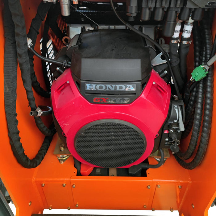 TMG Industrial Stand-On Mini Track Loader, 22 HP Honda Engine, Eaton Hydraulic Motor, Permco Hydraulic Pump, Italian Hydro Control Valve, Joystick Controls, 750 lb Load Capacity, Smooth Bucket Included, TMG-MVL22H